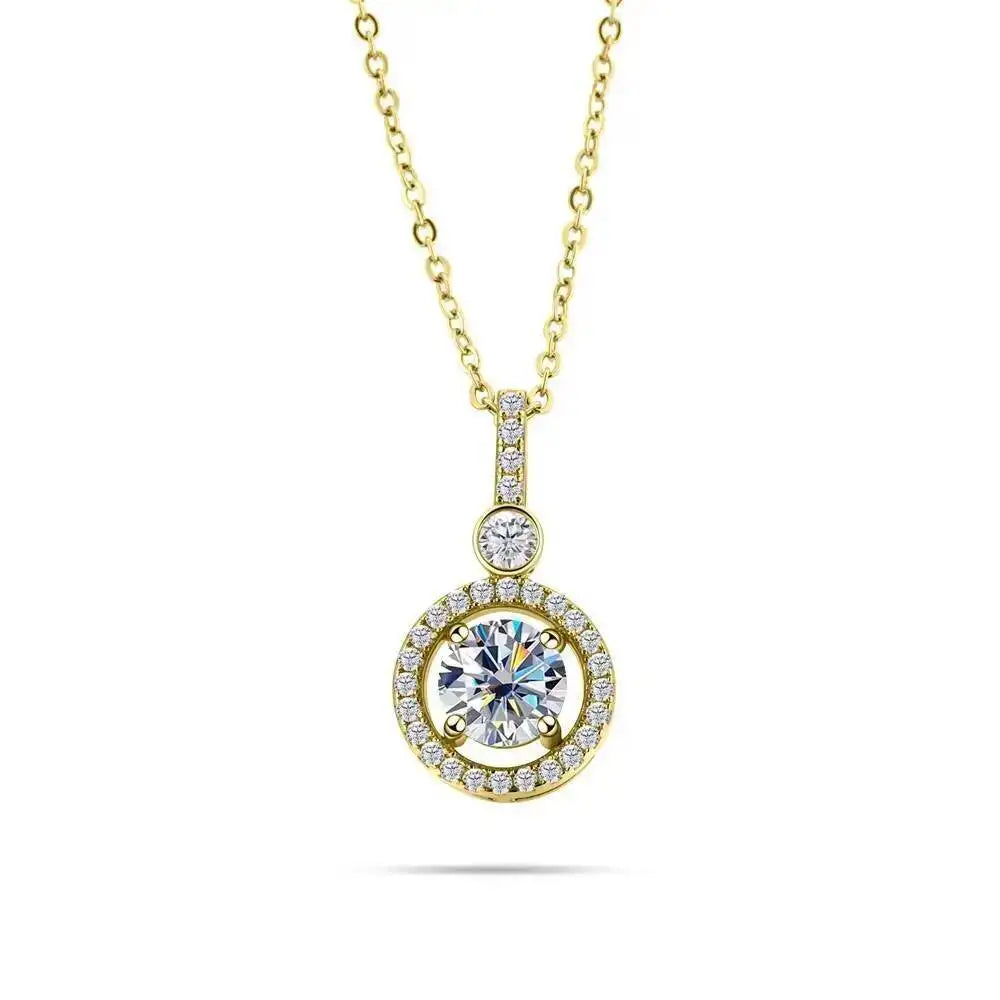 925 Sterling Silver Double Circle Halo Two Stone Drop Pendant Necklace Round Cut D VVS1 Multi Color Moissanite Fine Jewelry
