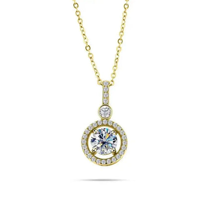 925 Sterling Silver Double Circle Halo Two Stone Drop Pendant Necklace Round Cut D VVS1 Multi Color Moissanite Fine Jewelry