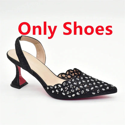 New Arrival Shoe and Bag Set Italian Design Nigeria Party Shoes and Bags for Women Rhinestone Luxury High Heels Woman Pumps