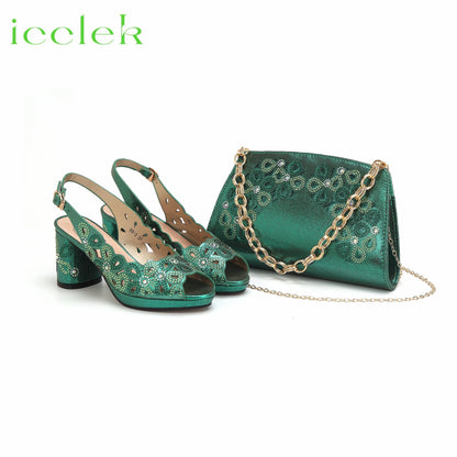 New Fashionable Coffee Color Peep Toe Ladies Shoes Matching Bag Set For Nigerian Women Wedding Party Pump