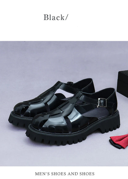 4.5Cm Thick Sole Heightening Sandals Men's Glossy Cowhide Buckle Business Casual British Genuine Leather Summer Sandals for Men