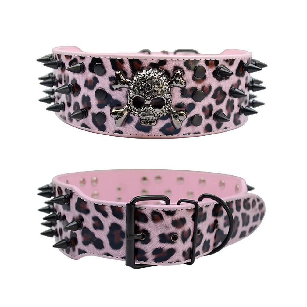 Spiked Dog Collars Leather for Large Medium Dogs Pit Bull Mastiff Rottweiler Pitbull Labrador Boxer Medium To Large Skull Collar