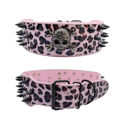 Spiked Dog Collars Leather for Large Medium Dogs Pit Bull Mastiff Rottweiler Pitbull Labrador Boxer Medium To Large Skull Collar