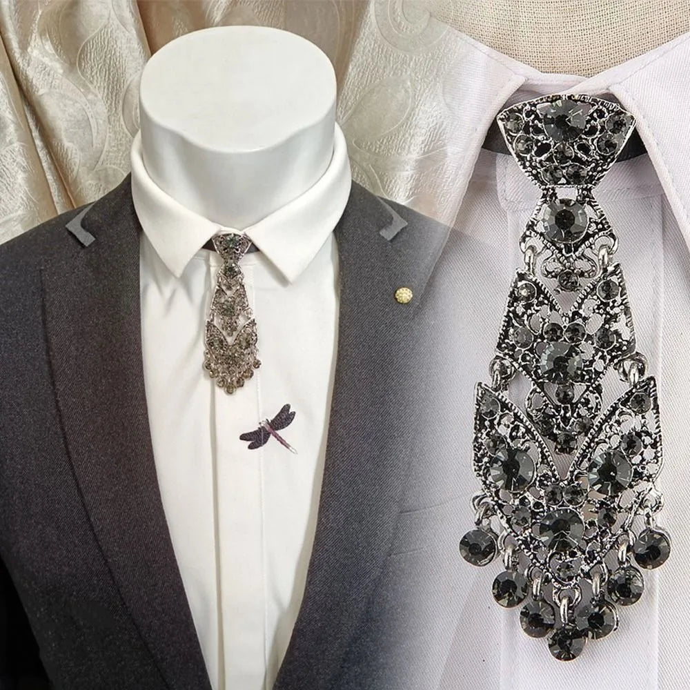 Adjustable Wedding Tie Diamond Suit Accessories Unisex Men Ties Women Necktie Formal Business Ties Metal Rhinestone Necktie
