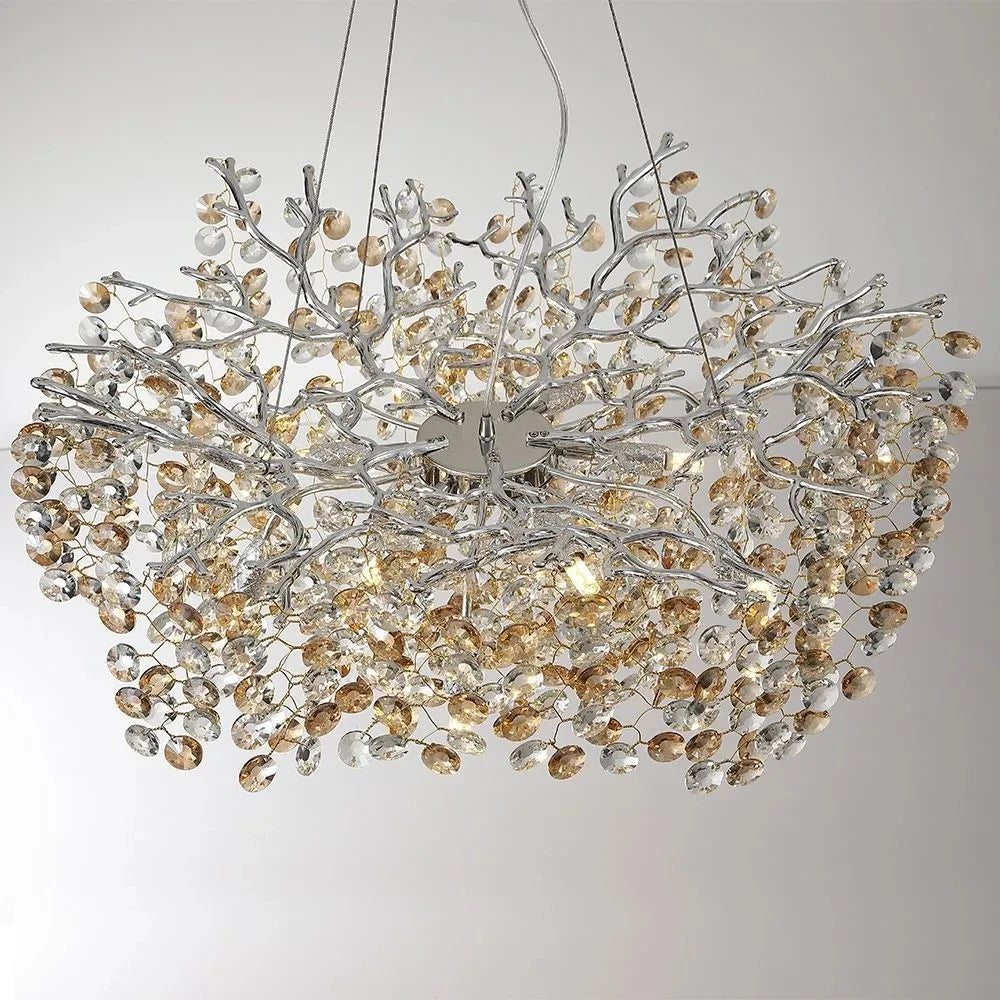 Chrome Crystal Branch Chandelier Light For Dining Living Room Kitchen Bedroom Round Crystal Ceiling Chandelier Peandant Lights
