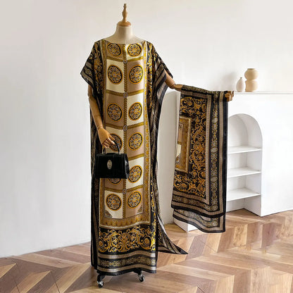 Women's Long Shawl Dubai Fashion MUMU Design Silk Soft Summer Beach Party Dress Accessory Loose Fit African Abaya MOOMOO