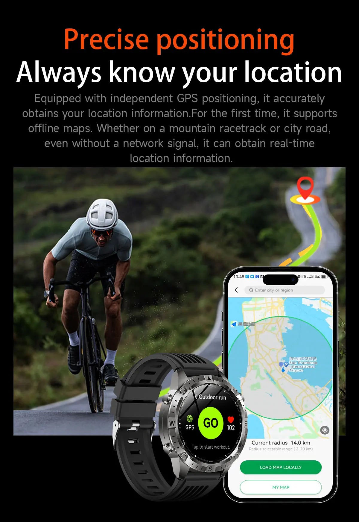 2026New Military Tank GPS SmartWatch Offline Map 10ATM Swim 2GB RAM Music Altitude Compass Bt Call Fitness Sports Smartwatch Men