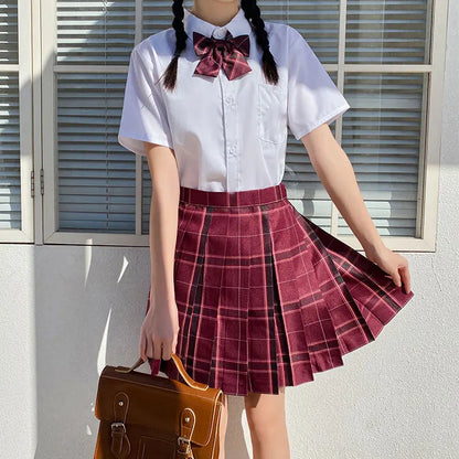 New Japanese School Uniform Korean Student Jk Seifuku Blouse Pleated Skirt Tie Full Set Girl Plaid Skirt Pink Uniforms For Woman