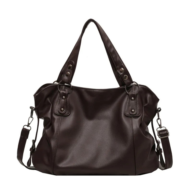 Ladies Large Capacity Brand Handbag Pu Leather Women's Retro Tote Bag Korean Fashion Shoulder Bag Winter White Zipper Handbag