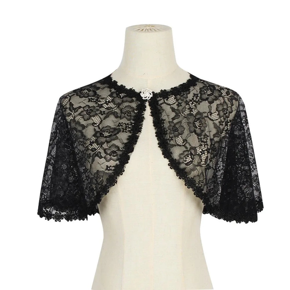 Floral Lace Lace Shoulder Wrap Thin Fabric Hollow Out Bridal Shawl Floral Pattern Diamond Embedded Wedding Capelet Bridal