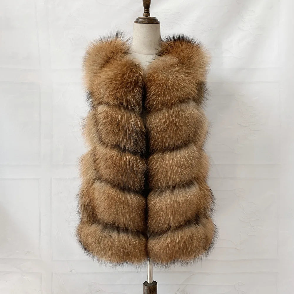 Real  Fur Raccoon Vest Natural Fur Coat For Jacket Female Coats Vest Waistcoat Long Fur Coats Real Fur Coat Fox Vest Jacket
