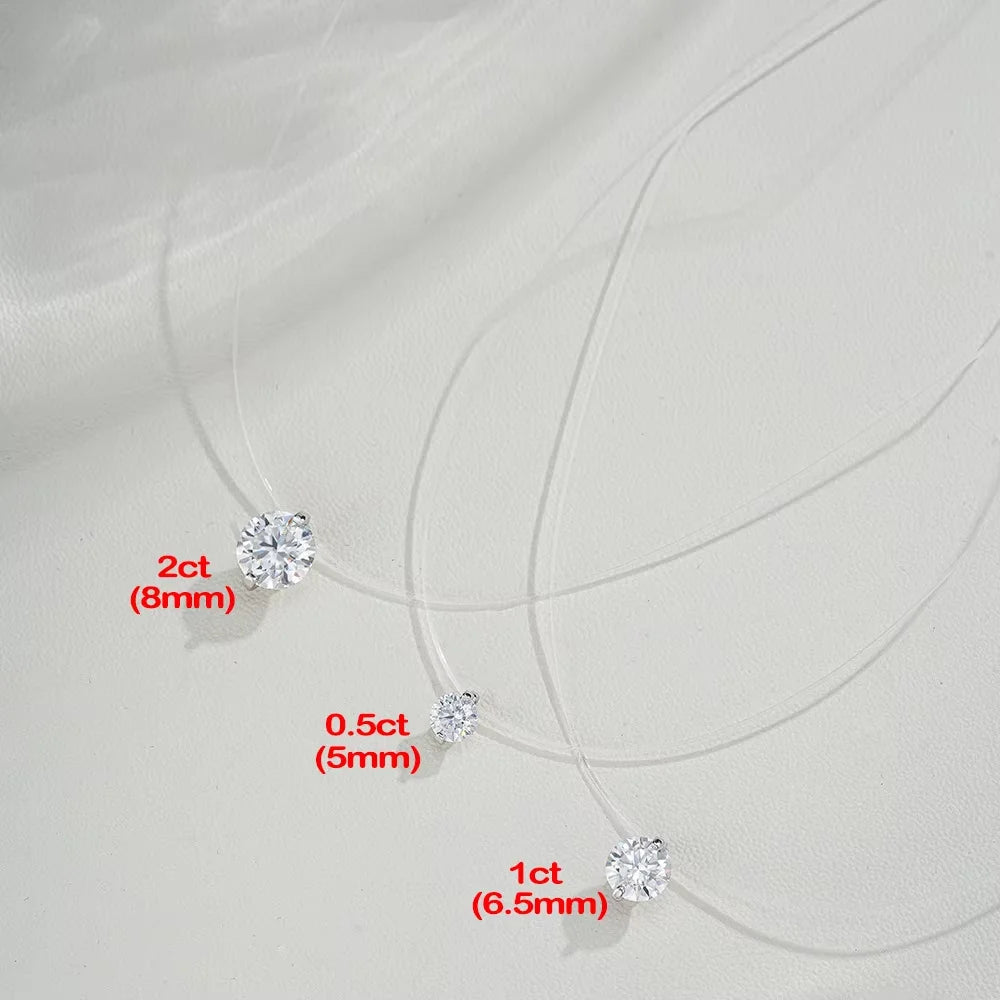 IGOTOS 0.5-5CT Moissanite Pendant Necklace Women  Certified 925 Sterling Silver Transparent Fishing Line Choker Chain Jewelry