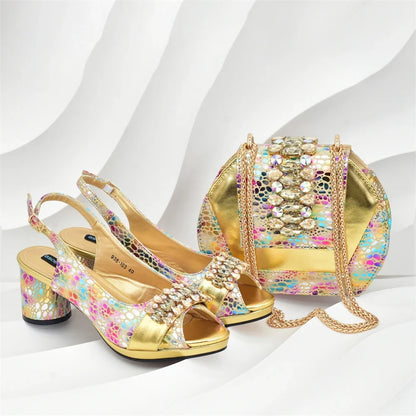 Fashion Italian Matching Nigerian Shoe and Bag with Rhinestone Wedding Shoes for Women Bride African Shoes and Bags Matching Set