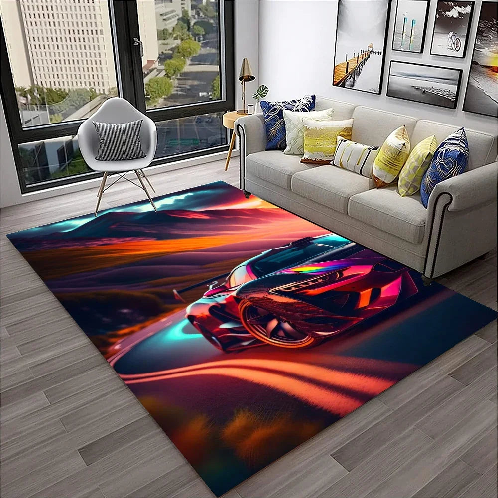 Racing Car Sports Car Carpet Rug for Home Living Room Bedroom Playroom Sofa Doormat Decor,Kids Game Area Rug Non-slip Floor Mat
