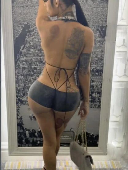 Weird Puss Sexy Backless Romper Women Deep V-Neck Sleeveless Coquette Summer New 2026 Trend Stretch Skinny Clubwear Playsuit