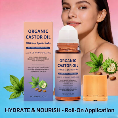 Organic Castor Oil Roller Cold Pressed Unrefined Essential Oil for Hair Eyelash Nail Growth Moisturize Skin Hair Massage Oil