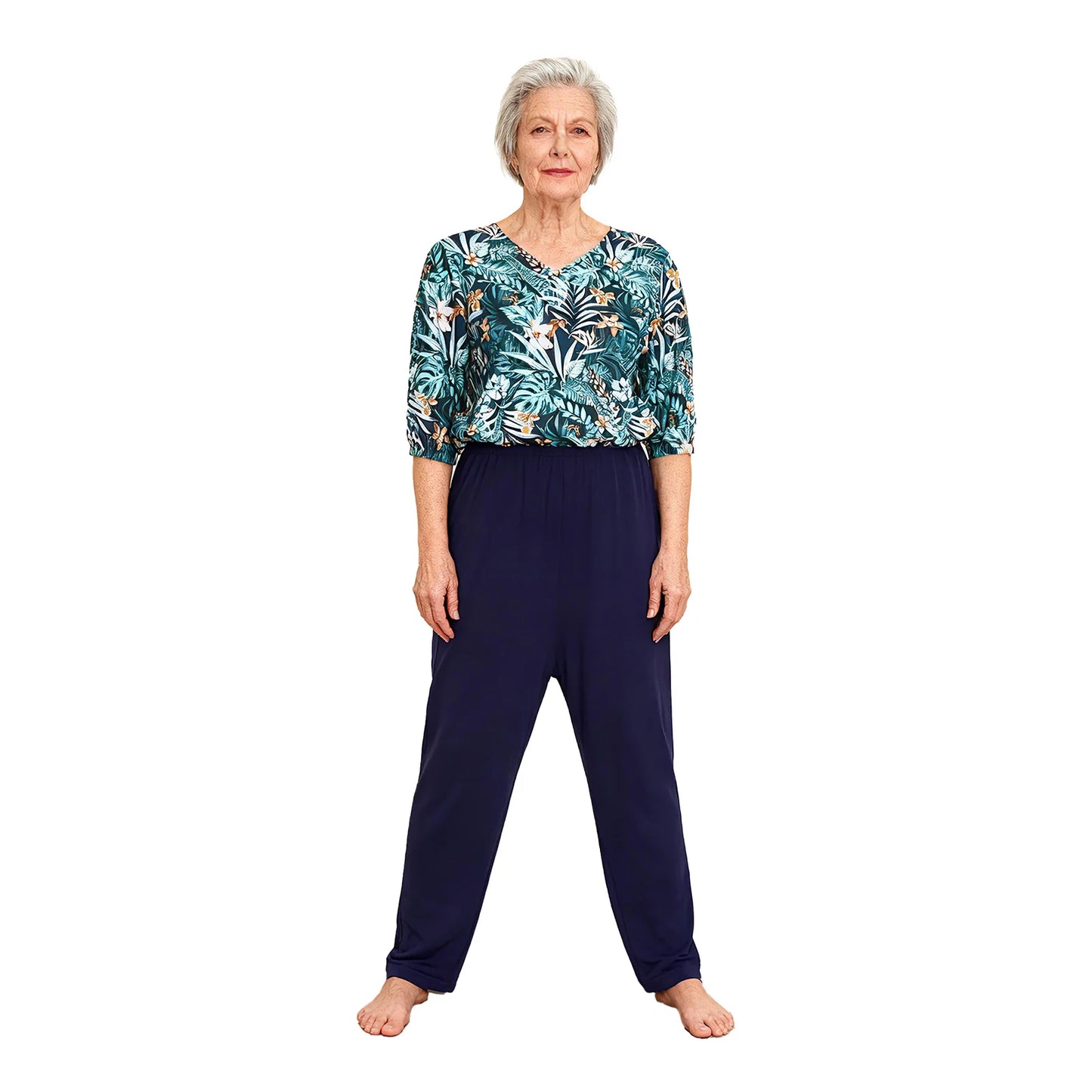 Women's Elderly Anti-Strip Adaptive Jumpsuit Back Legs Zip Long Sleeve Long Pants Nursing Rompers for Special Needs Disabilities