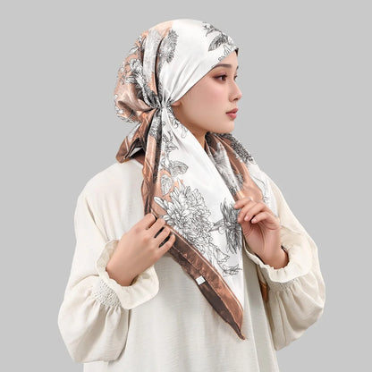 New Muslim Satin Silk Instant Hijabs Scarf Printed Turban Thick Hijab Cap Night Cap Women Ramadan Elastic Satin Hair Bonnet Eid