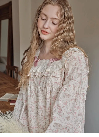 New Spring and Fall Ladies Nightgown Cute Sweet Lace Lacy Lazy Wind Girl Students Foreign-Style Pajamas Home Wear Dresses