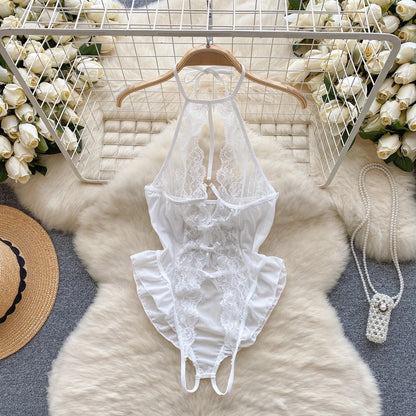Women Lace Patchwork Velour Strappy Catsuits Fashion One Piece Combination Rompers Erotic Fashion Sexy Bunny Bodysuits Cosplay
