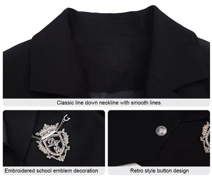 Spring 2025 Preppy Style American Uniform Set Girls Short Suit Coat Long Sleeve White Shirt Slim High Waist Pleated Skirt Navy