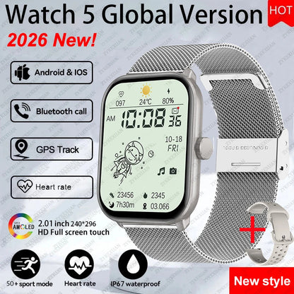 New Watch 5 Sports Smart Watch Men Women 2.01" AMOLED Screen Fitness Tracker Heart Rate ECG Waterproof GPS Track Call Smartwatch