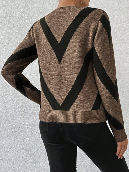 New Autumn and Winter Geometric Pattern Round Neck Long-Sleeved Knitted Sweater