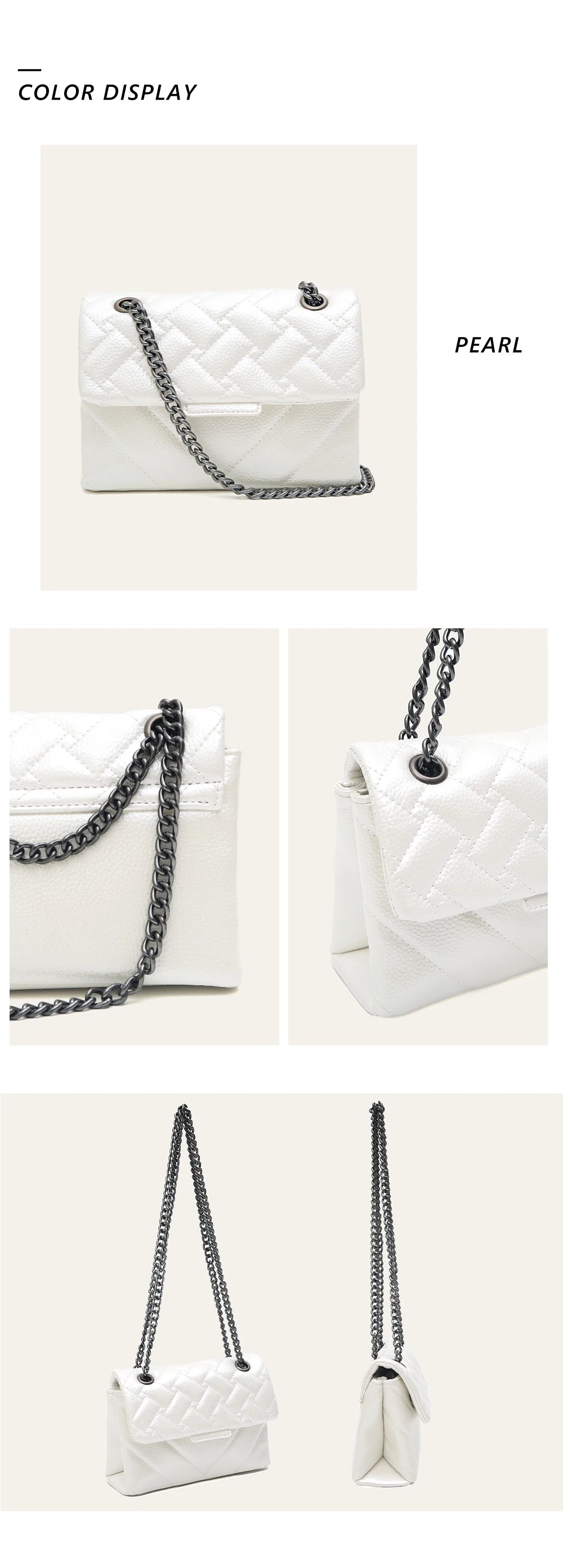 Women Fashion Metallic PU Vegan Leather Handbag Luxury Quilted Flap Messenger Shoulder Bag Long Chain Purse Daily Casual Travel