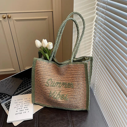 Large Capacity Women Tote Bag 2026 New Fashion Hand-made Straw Bag Female Shoulder Handbag Causal Commuter Bags for Ladies