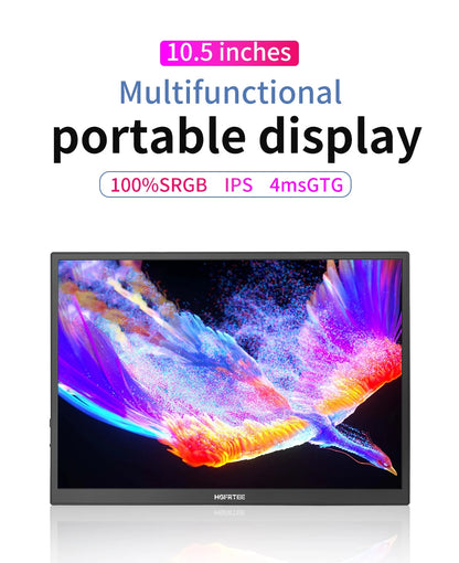 HGFRTEE 10.5 inch Portable Monitor 420Cd/m ² FHD 1280P 100% SRGB Laptop Second Screen For Mac Xbox PS4/5 Switch