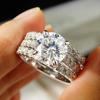 OEVAS 3ct (Total 3.63ct) Round Cut D Color Moissanite Bridal Ring Set Wedding Band 18K Gold Plated 925 Silver Rings Fine Jewelry