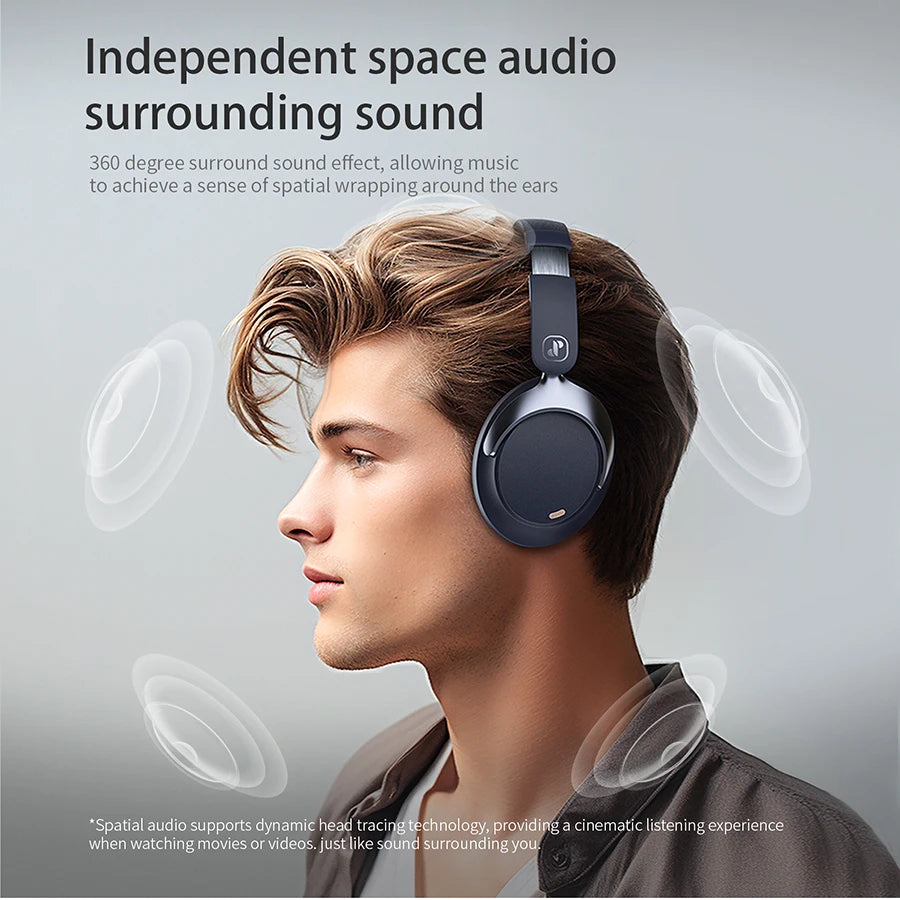 Hybrid ANC Over-Ear Bluetooth Headphones, Spatial Audio 3D Surround Sound Low Latency Gaming Headset with 70H Playback, Mics Noise Canceling Wireless Headphones with Touch Control & Hearing Protection