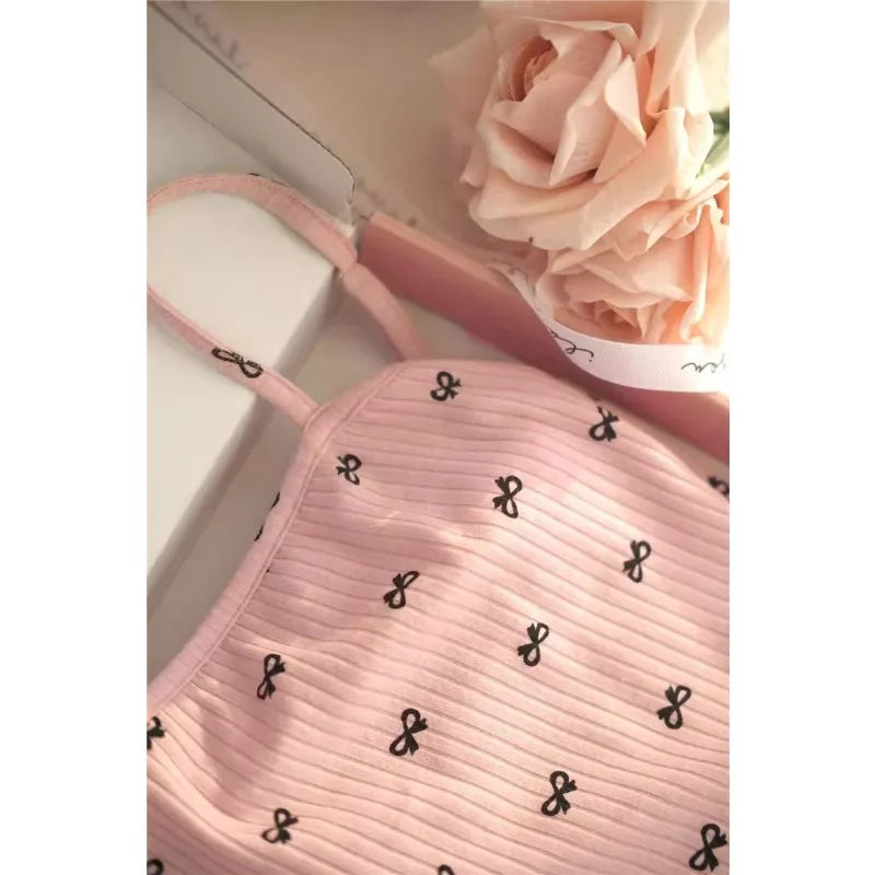 2026 Summer Sexy One-Piece Pajamas for Women Backless with Bow Printed Pink One-Piece Shorts Pajamas Adult Onesie