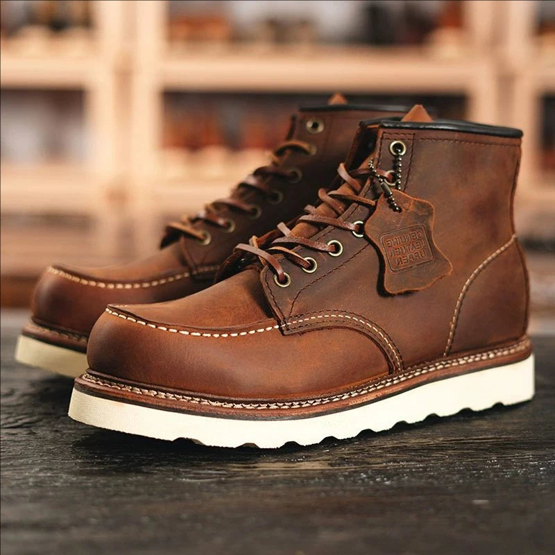 YR Best.Mens Vintage Style Leather Shoes.Good Year 1907 Quality Cowhide Boots.Motor Rider Leather Boots.Retro Casual Top Layer
