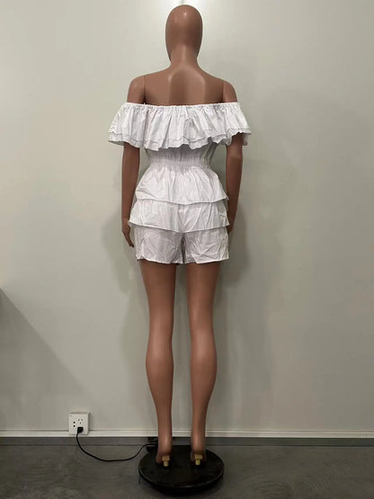 Women's Jumpsuits Elegant Women Playsuit Sexy Off Shoulder Ruffles Slim Short Jumpsuit 2025 Summer Fashion Ruffle Rompers Female