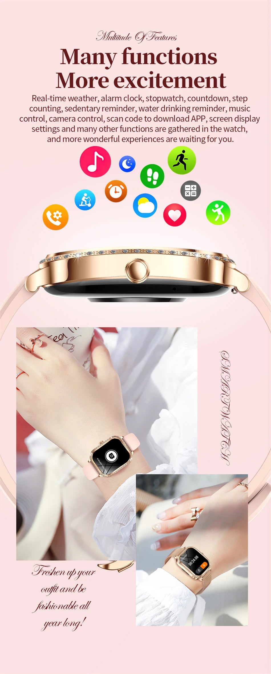 Fashion Women Diamond Watch 1.75 inch 360*360 HD Display Heart Rate Blood Oxygen Monitoring Bluetooth Call Smartwatch 2026 New