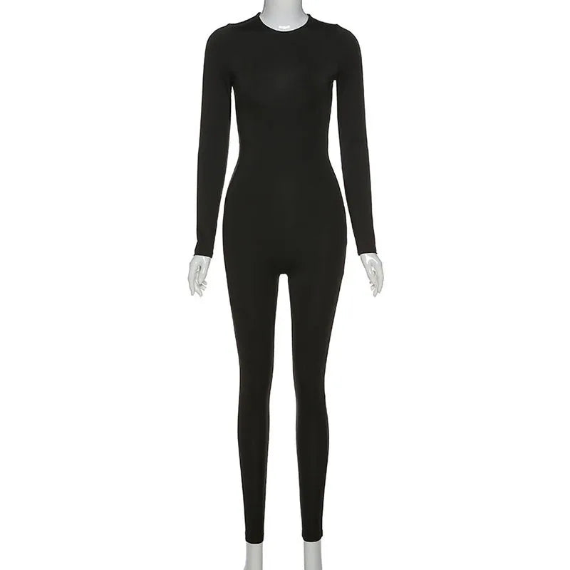 Autumn Winter Jumpsuits Sexy Women Skinny O-Neck Zippers Long Sleeves New Fashion Thermal Jumpsuits Fitness Yoga Sports Rompers