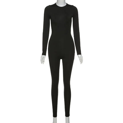 Autumn Winter Jumpsuits Sexy Women Skinny O-Neck Zippers Long Sleeves New Fashion Thermal Jumpsuits Fitness Yoga Sports Rompers