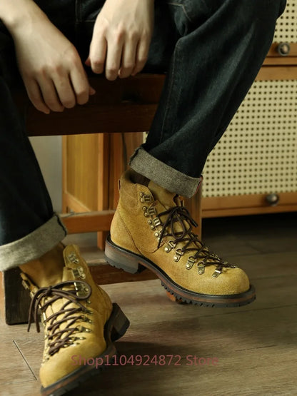 Man American Retro Round Toe Genuine Leather Sewing Ankle Boots Men's Shoes Western Desert Outdoor Motorcycle Boots Oxfords