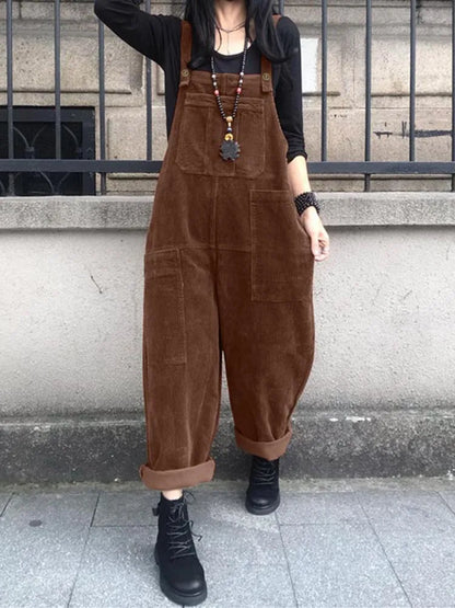 Winter Women Corduroy Jumpsuits Autumn Pants 2024 ZANZEA Casual Suspender Fashion Wide Leg Playsuits  Rompers Streetwear Trouser