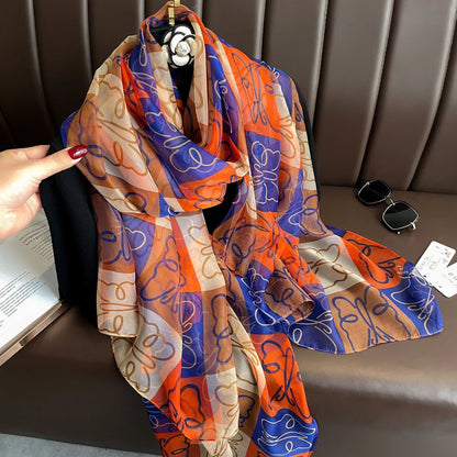 130*180cm Fashion Spring Summer Women Floral Printing Beach Silk Scarf Shawls Female Long Wraps Beach Sunscreen Hijab Lady
