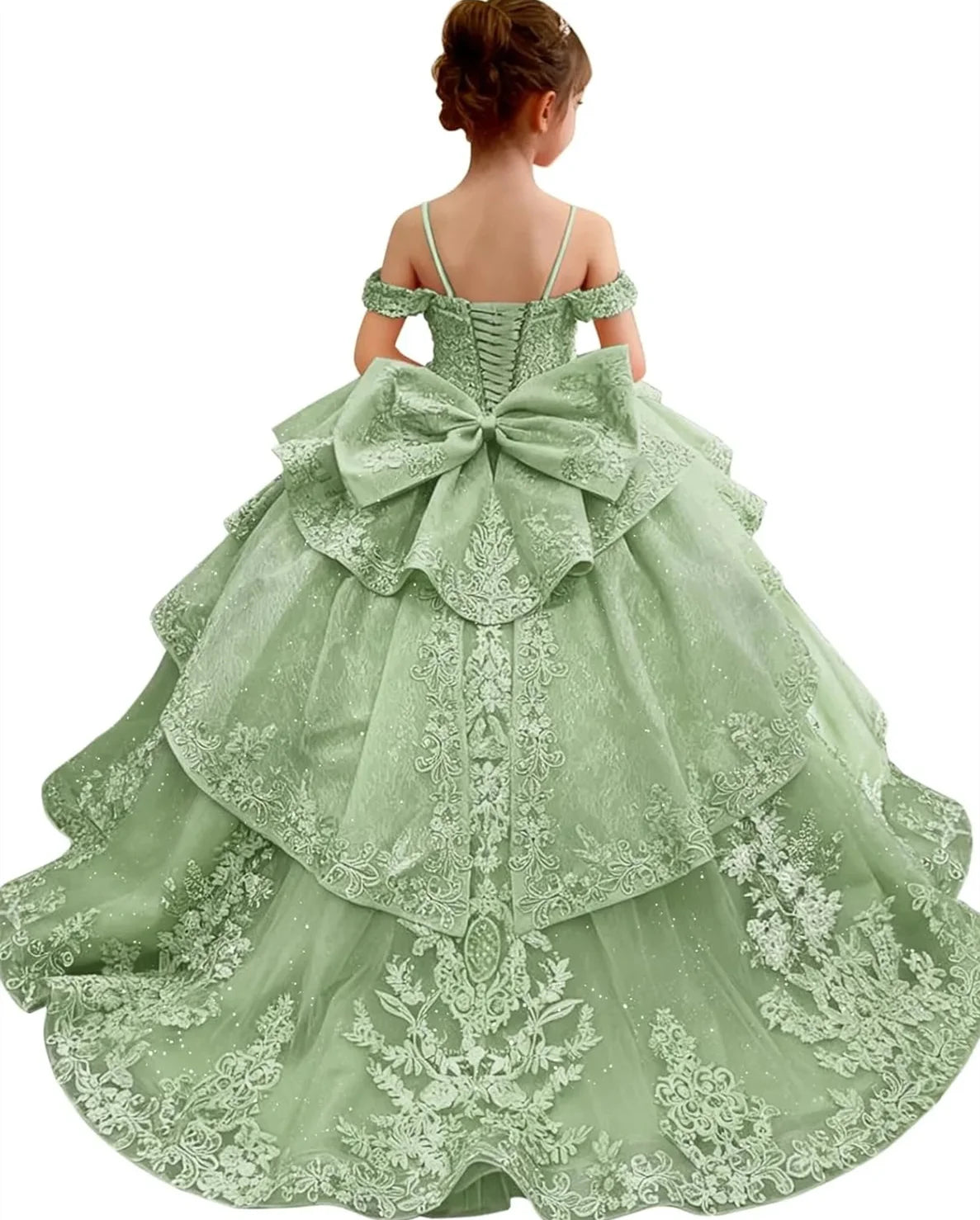 Customized Pink Flower Girl Dress For Wedding Bowknot Appliques Short  Sleeve Floor Length Kids Birthday First Communion Gown