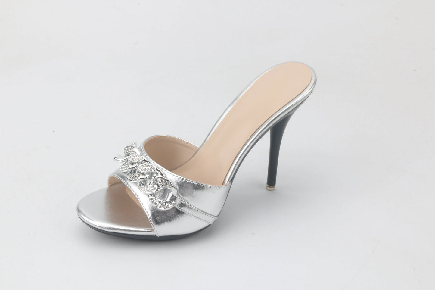 Female Summer High Heels Sexy Open Toes Slippers Luxury Rhinestone Party Dress Shoes Black Slides Sandals Women Mules Plus Size
