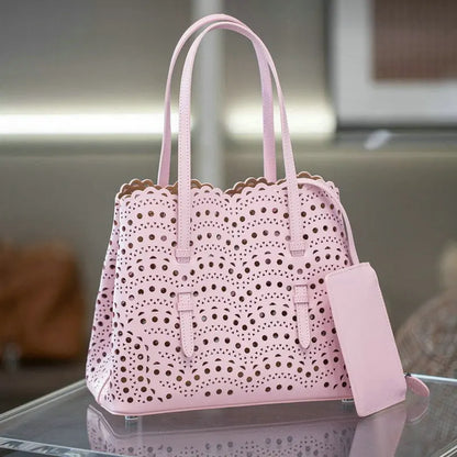 Brand Designer Luxury High Quality Mini Cowhide Shoulder Handbags 2025 Hollow Fashion Large Capacity Genuine Leather Bucket Bag