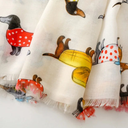 Cozy Dachshund Dog Cat Pattern Viscose Shawl for Women - 180x90Cm Fringe Detail Breathable Thin Wrap Scarves Autumn/Winter Snood