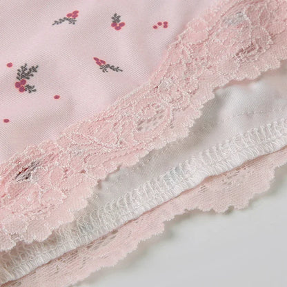 Summer Two-piece Pajamas Set for Women Sleepwear  Floral Lace Pink Sleeveless Camisoles and Slim Shorts Loungewear