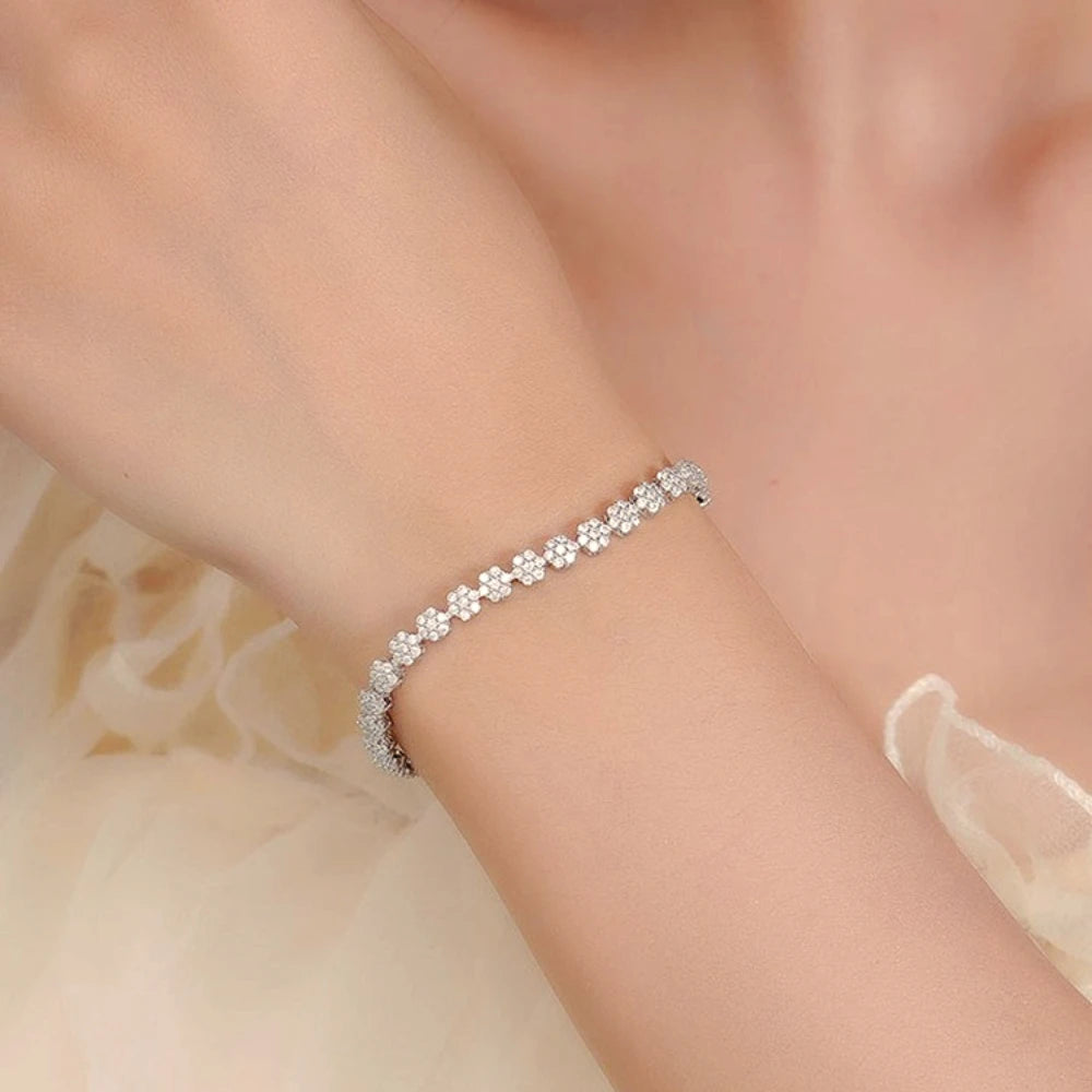 GRA Certified 4.5mm Flower Full Moissanite Tennis Necklaces Bracelet for Women 925 Sterling Silver Elegant Choker Luxury Jewelry