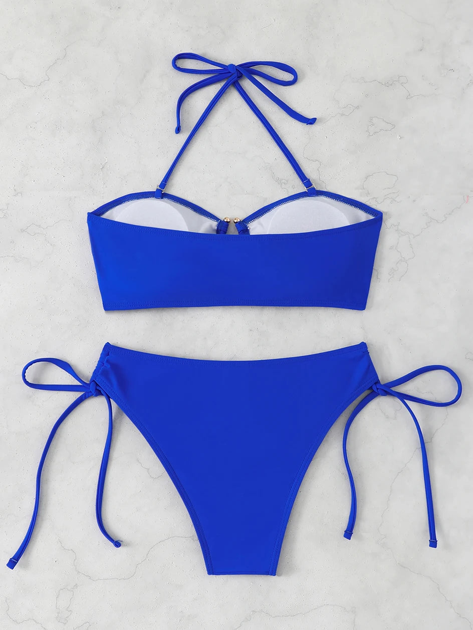 High Waist Bikini Women's Swimsuit 2026 Knotted Bathing Suits Woman Swimwear Bandeau Push Up Bikinis Sets Brazilian Beach Wear
