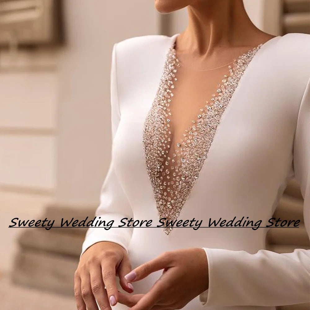 Jiayigong Stretch Jersey Wedding Dresses Customized Long Sleeves Beading Sweep Train Illusion Back Mermaid Bridal Gown
