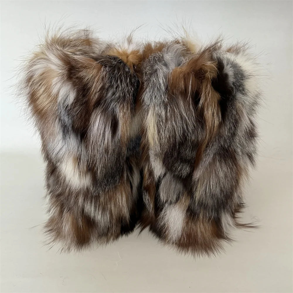 Winter Shoe Women's Winter Fluffy Real Fox Fur Boots Woman Plush Warm Snow Boots Luxury Footwear Girls' Furry Fur Bottes Fashion